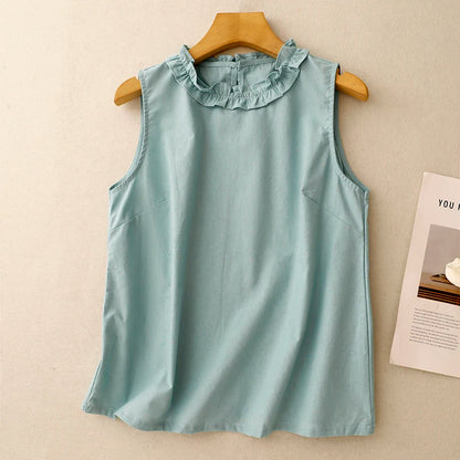 Linen Round Neck Sleeveless Top