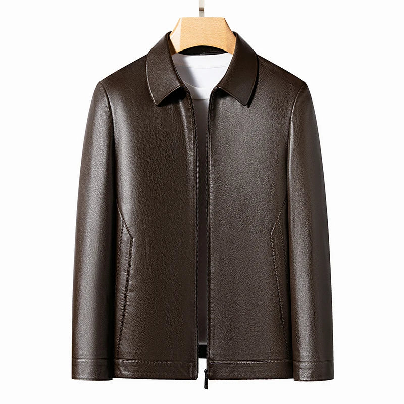Collared Leather Polo Jacket