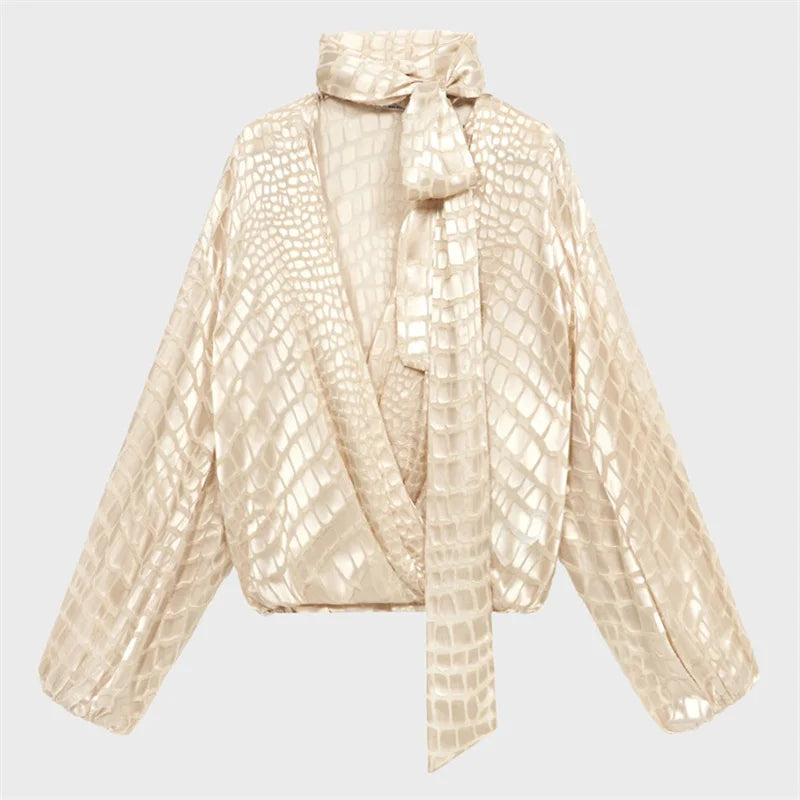 Crocodile Pattern Scarf Collar Top