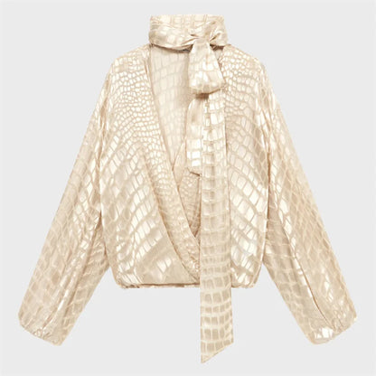Crocodile Pattern Scarf Collar Top