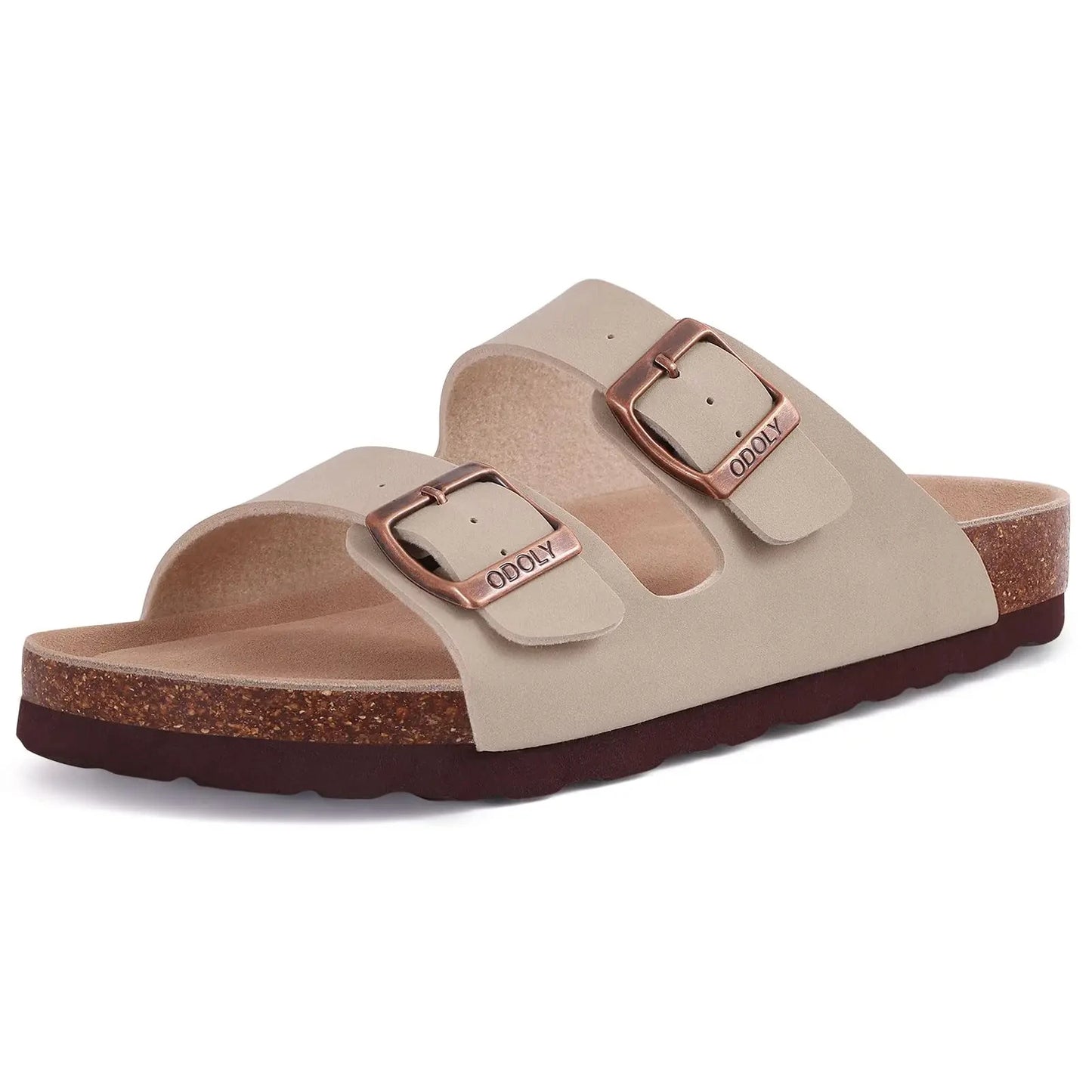 Suede Sandals Soft Cork Footbed Summer Slides with Adjustable Buckle