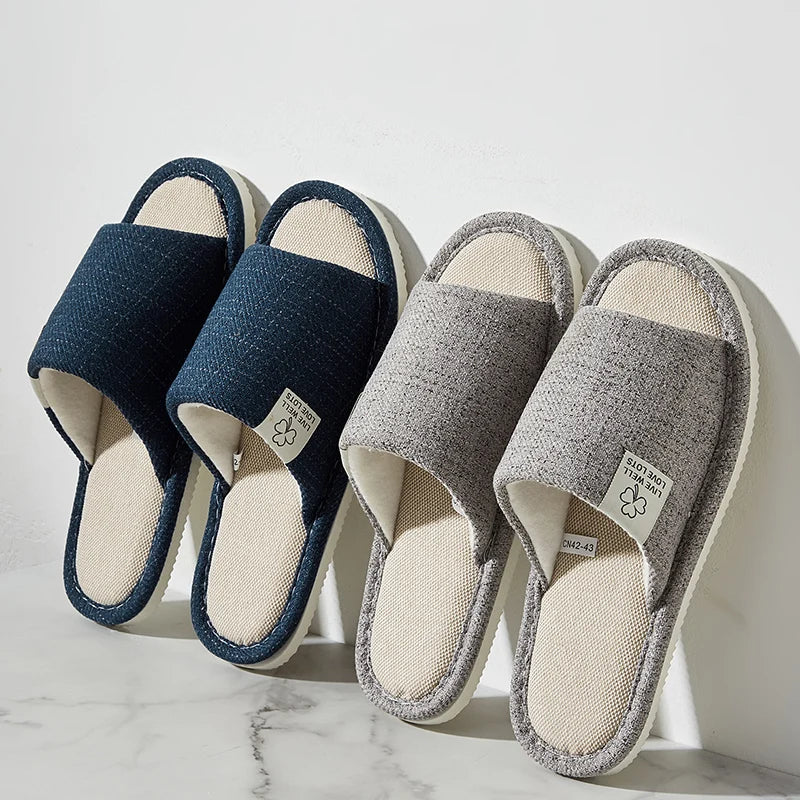 Open-toe Comfortable Bedroom Linen Slippers