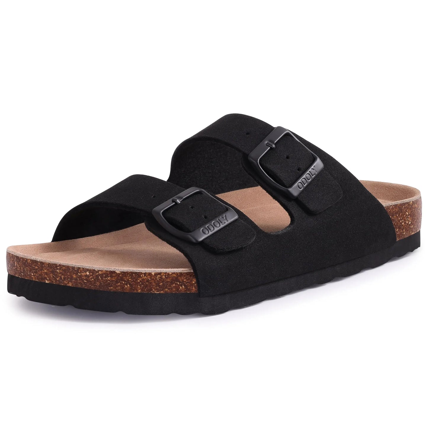 Suede Sandals Soft Cork Footbed Summer Slides with Adjustable Buckle