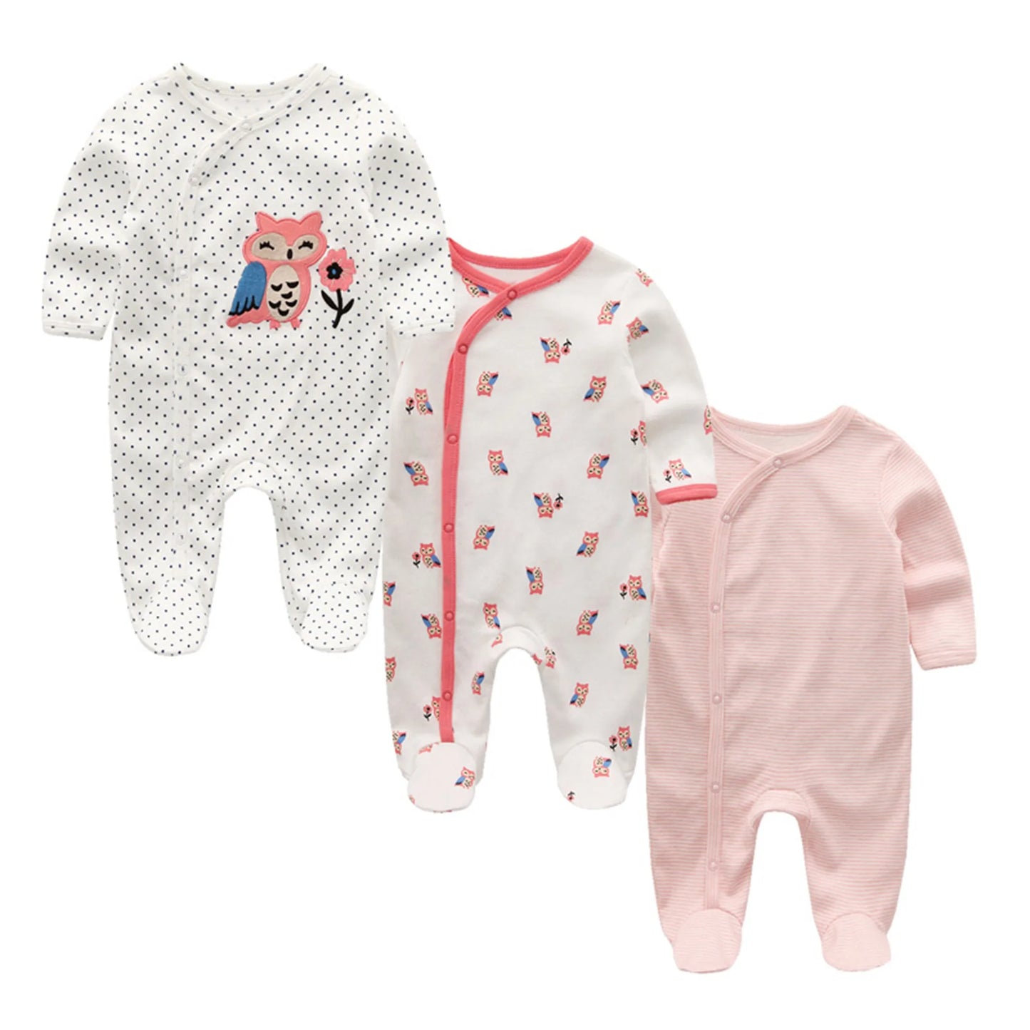 Unisex Three-Pack Cotton Baby Rompers
