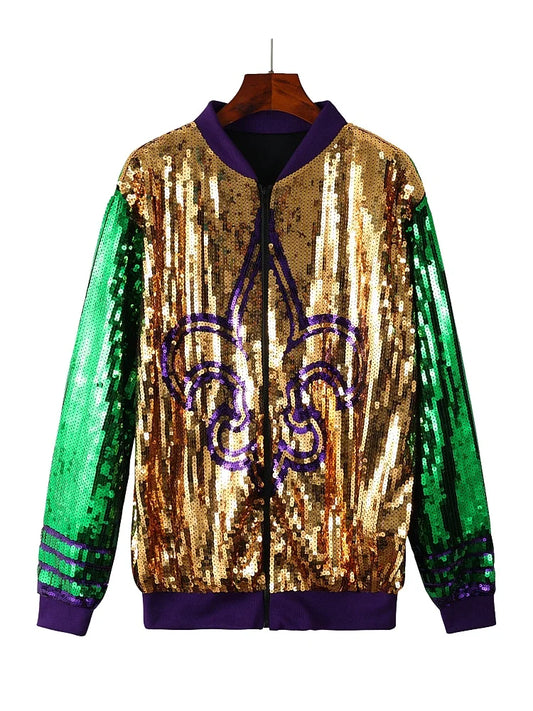 Gras Long Sequined Zipper Festival Jacket