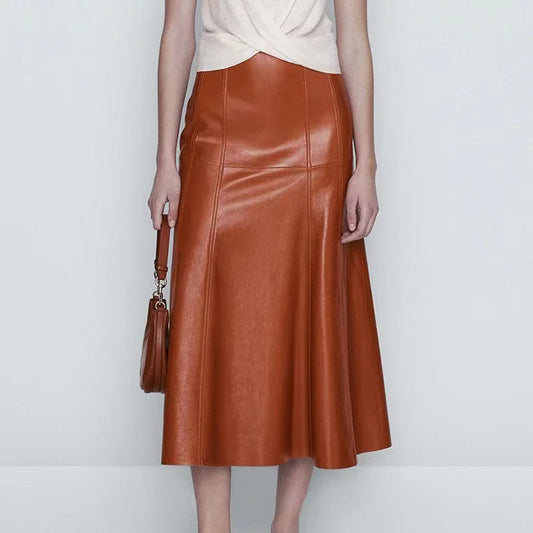 Leather Long Pleated Skirt