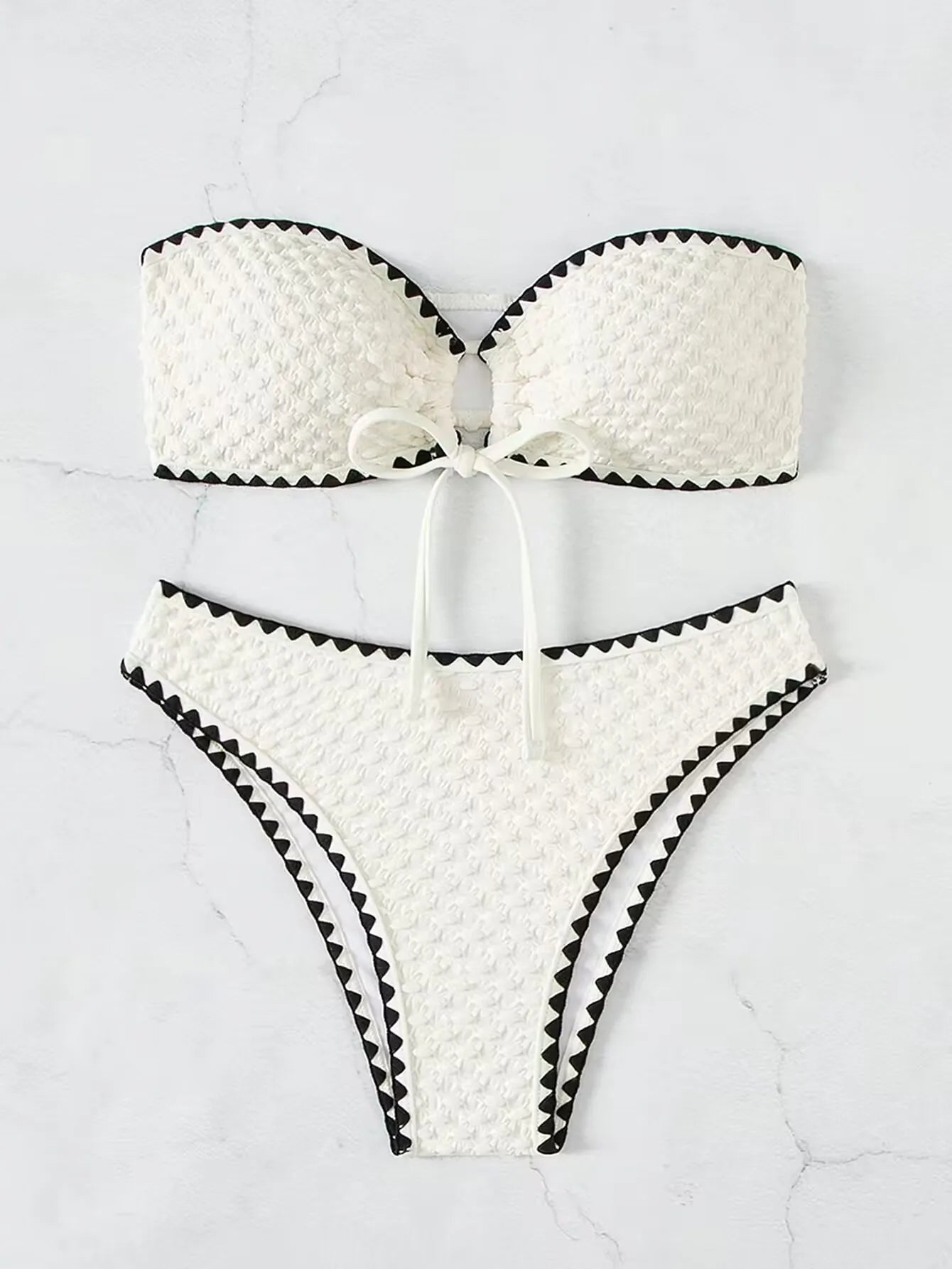 White 2 Piece Strapless Swimsuit Lace-up Patchwork Bikini