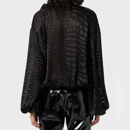 Crocodile Pattern Scarf Collar Top