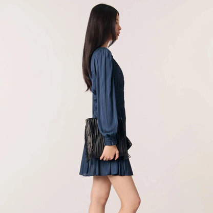 Simulated Silk V-Neck Vacation Dark Blue Dress