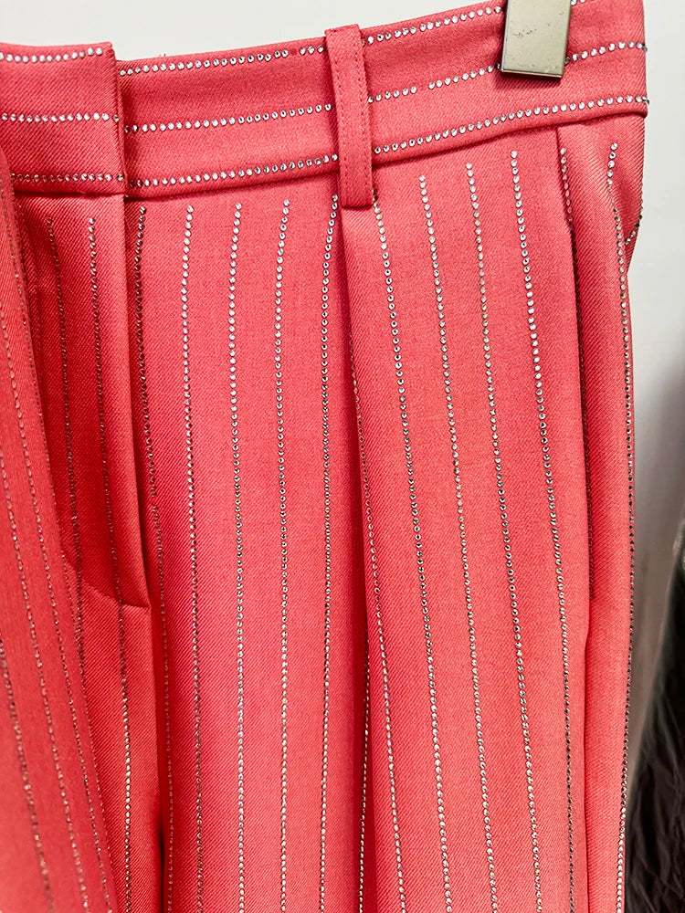 Button Striped Diamonds Blazer Pants Suit