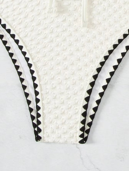 White 2 Piece Strapless Swimsuit Lace-up Patchwork Bikini