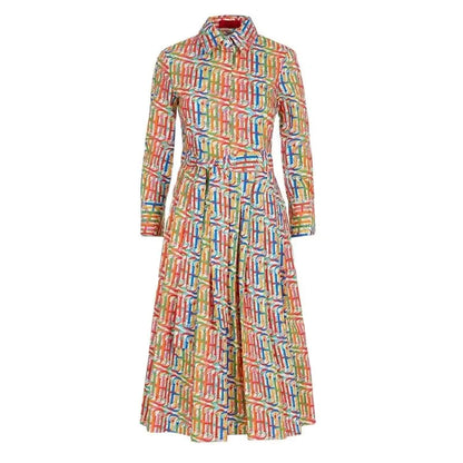 Long Sleeved Vintage Geometric Knee-Length Dress