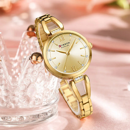 Rhinestone Quartz Stainless Steel Band Watch