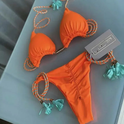 Backless Rope Triangle Swimsuit Bikini Multicolour