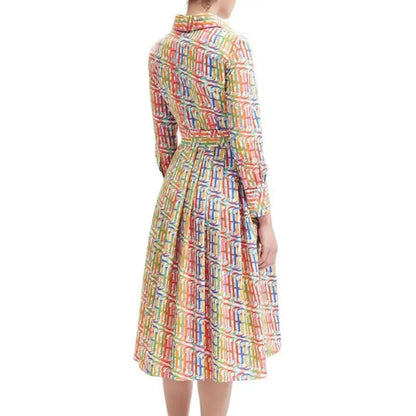 Long Sleeved Vintage Geometric Knee-Length Dress