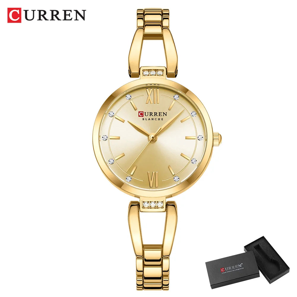 Rhinestone Quartz Stainless Steel Band Watch