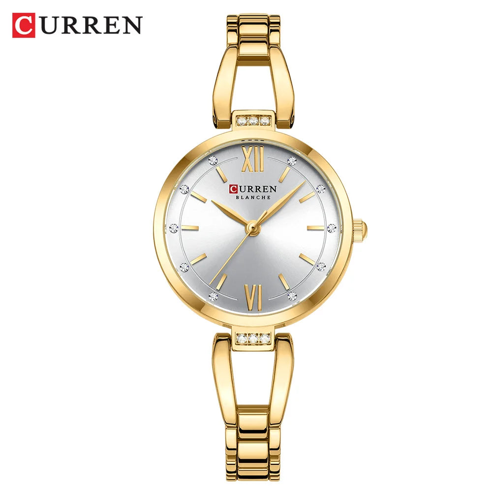 Rhinestone Quartz Stainless Steel Band Watch