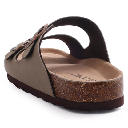 Suede Sandals Soft Cork Footbed Summer Slides with Adjustable Buckle