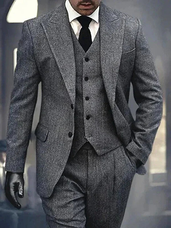 3 Piece Herringbone Formal Suit
