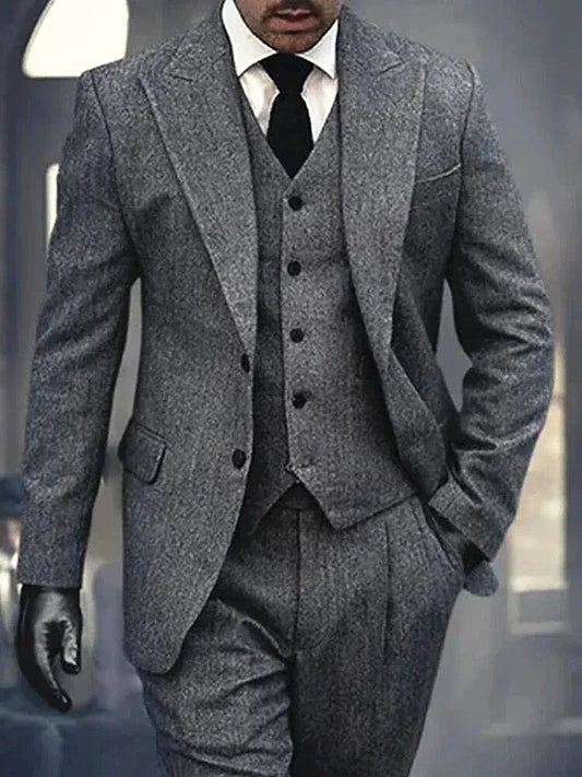 3 Piece Herringbone Formal Suit