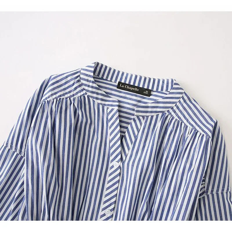 Blue White Vertical Stripe Shirt