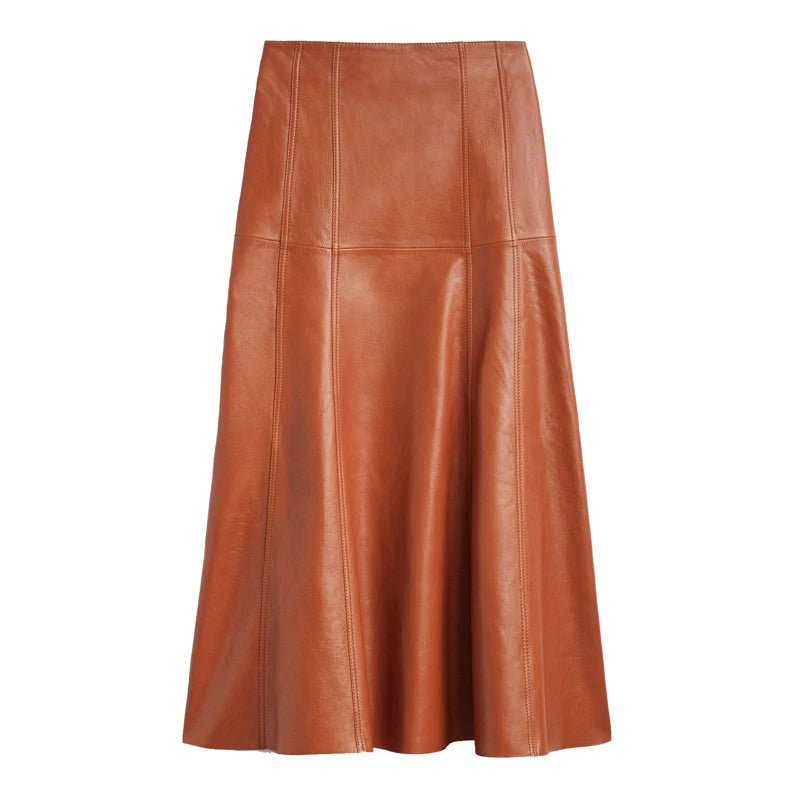 Leather Long Pleated Skirt