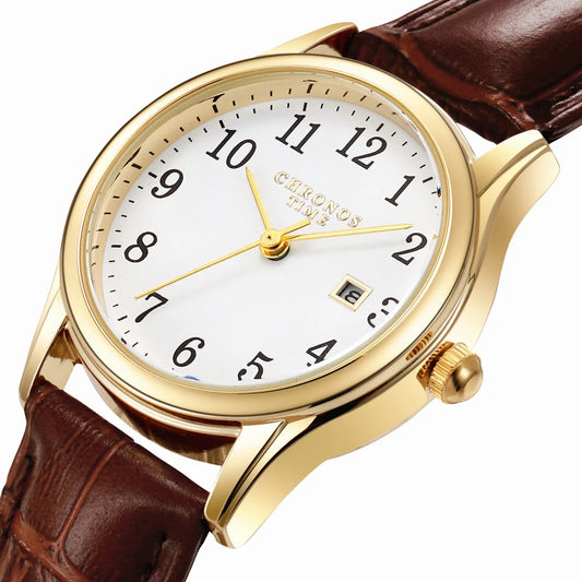 Chronos Leather Strap Wrist Watch
