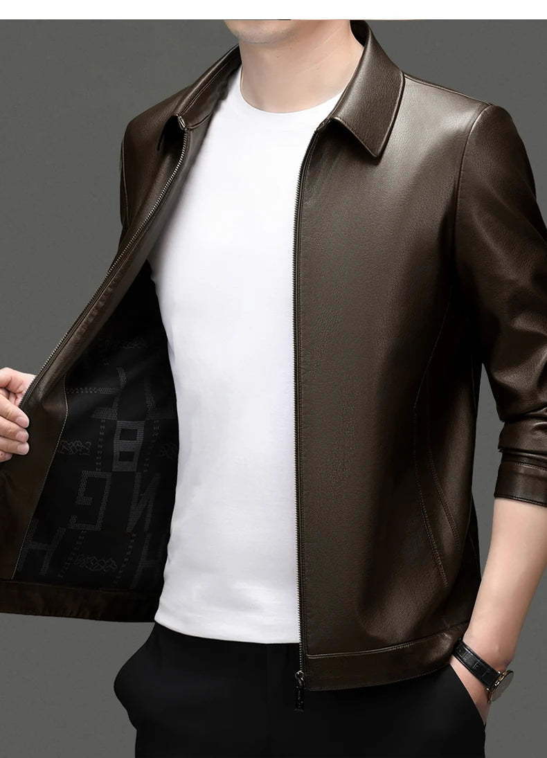 Collared Leather Polo Jacket