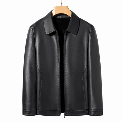 Collared Leather Polo Jacket