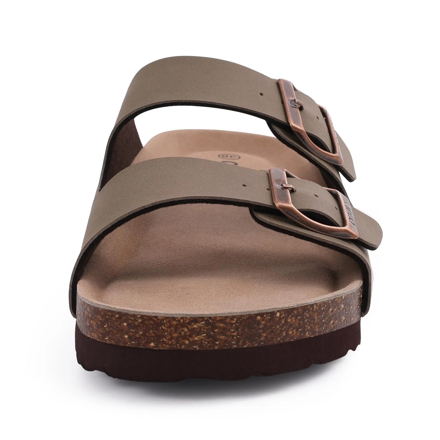 Suede Sandals Soft Cork Footbed Summer Slides with Adjustable Buckle