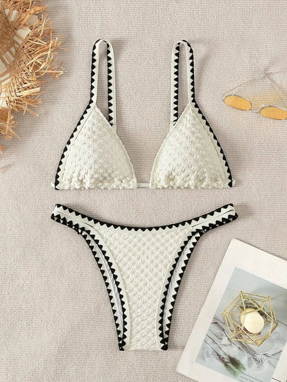 White 2 Piece Strapless Swimsuit Lace-up Patchwork Bikini