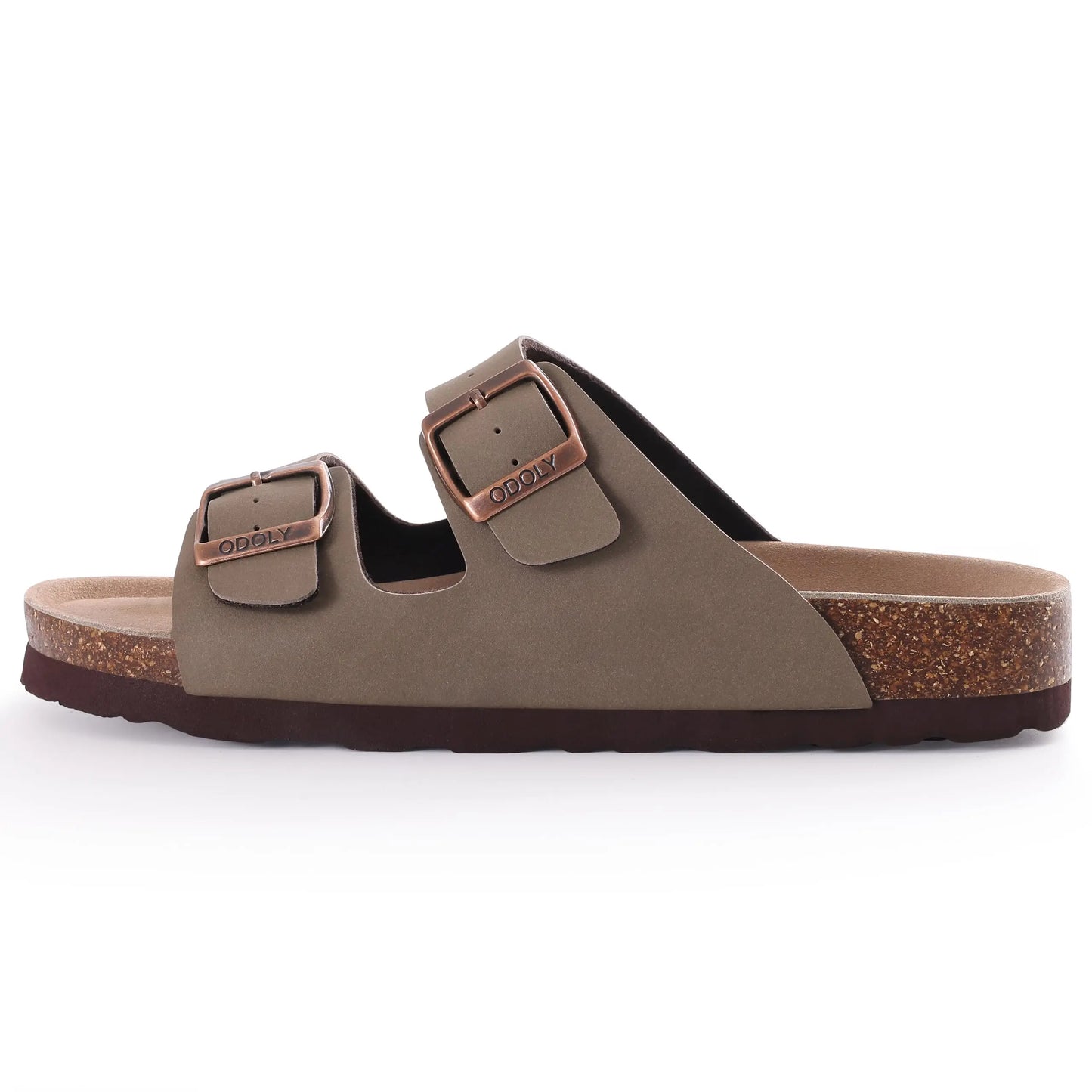 Suede Sandals Soft Cork Footbed Summer Slides with Adjustable Buckle