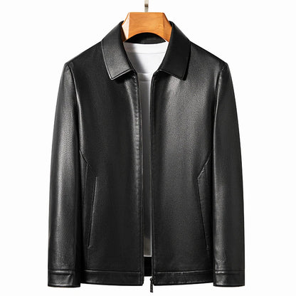 Collared Leather Polo Jacket