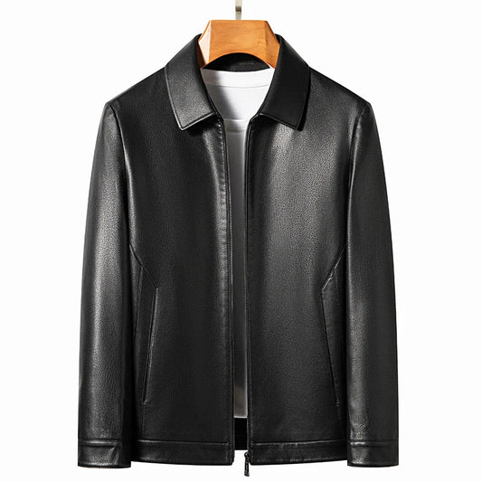 Collared Leather Polo Jacket