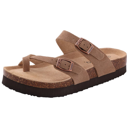 Suede Sandals Soft Cork Footbed Summer Slides with Adjustable Buckle