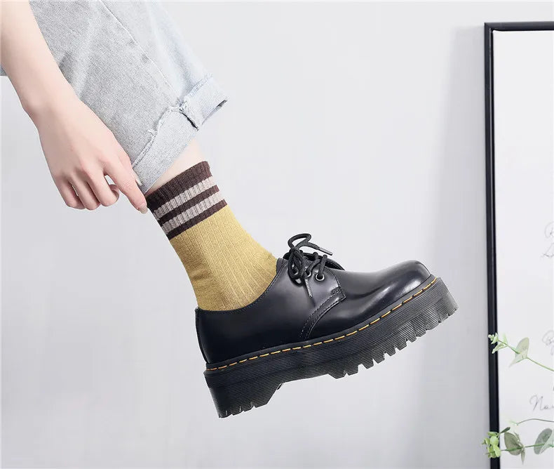 Mary Jane Cowhide High Sole Leather Boots