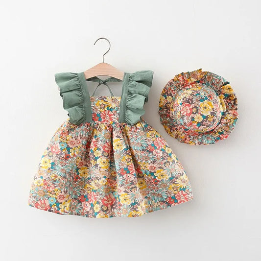 Baby Floral Dress & Hat Set