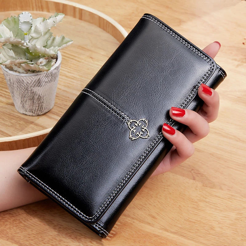 Womens Long Leather Purse Wallet