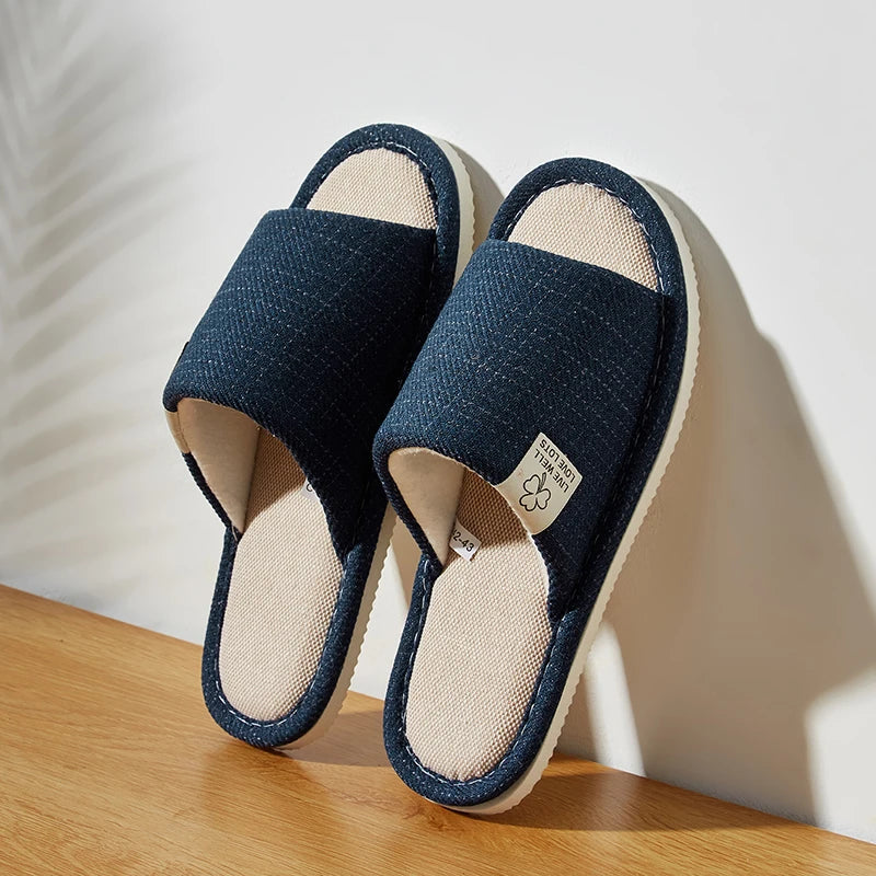 Open-toe Comfortable Bedroom Linen Slippers