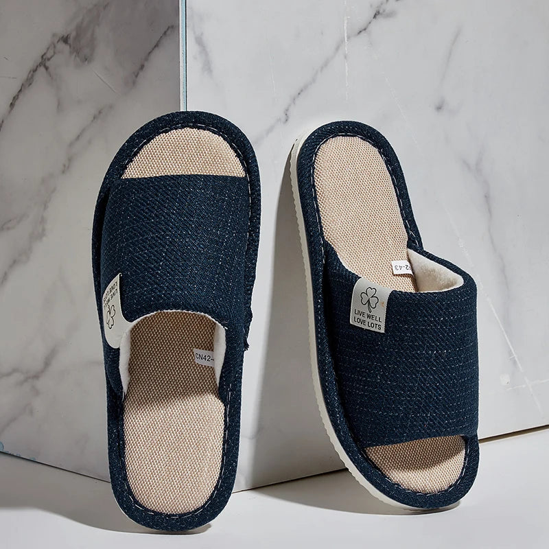 Open-toe Comfortable Bedroom Linen Slippers