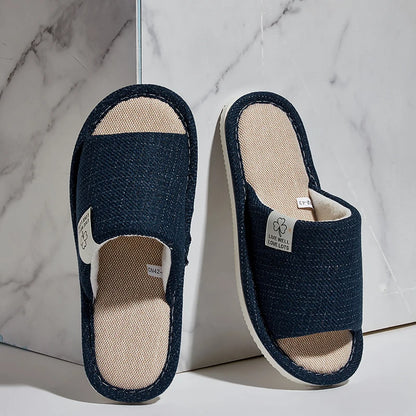 Open-toe Comfortable Bedroom Linen Slippers