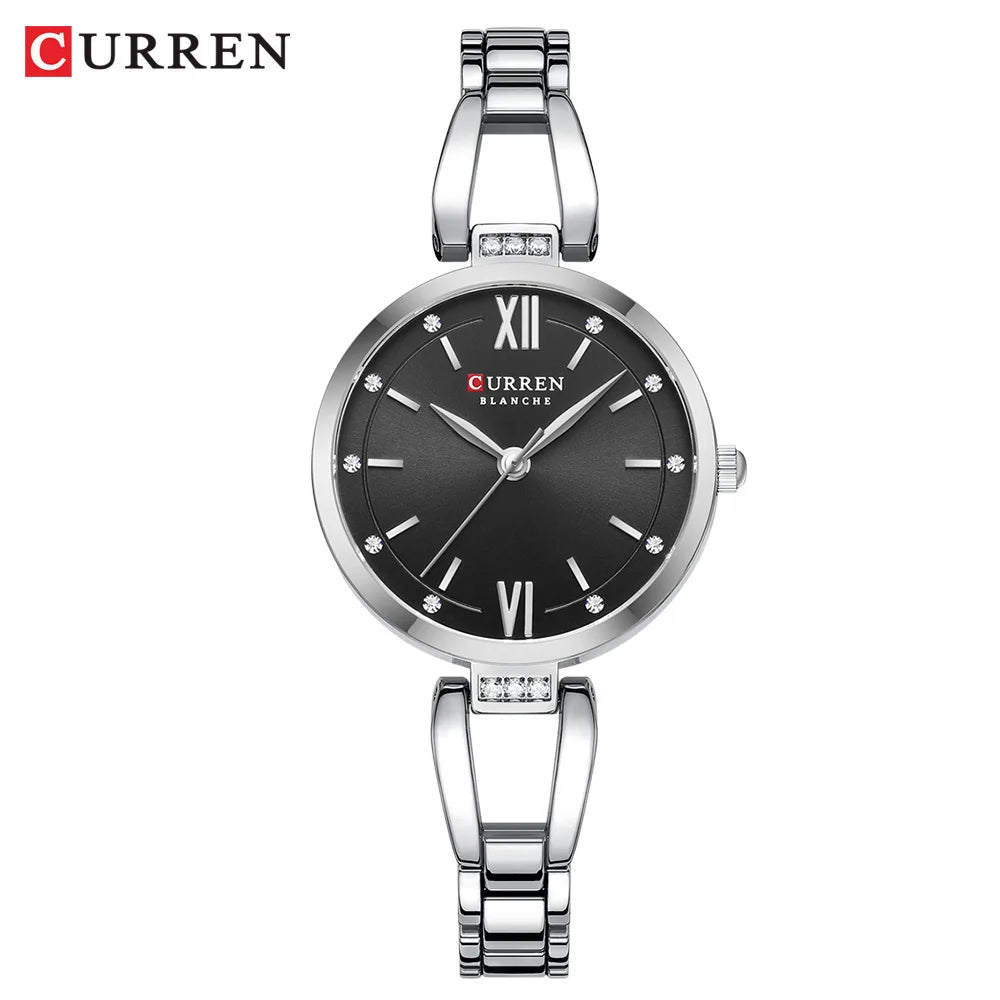 Rhinestone Quartz Stainless Steel Band Watch