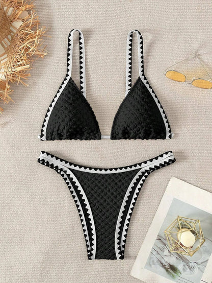 White 2 Piece Strapless Swimsuit Lace-up Patchwork Bikini