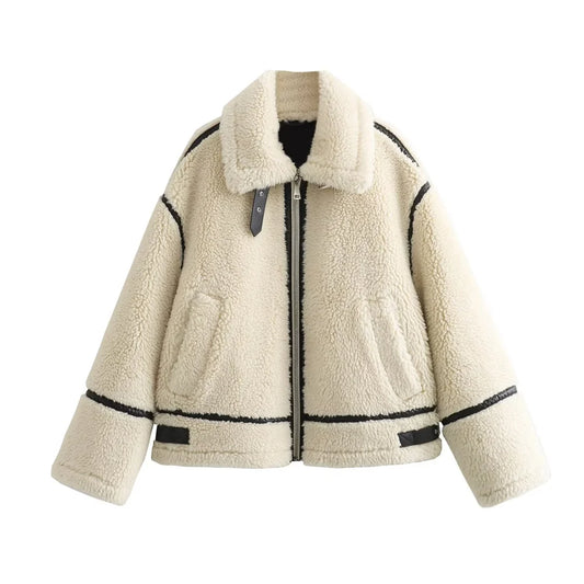 American Cream Fur Casual Fleece Jacket