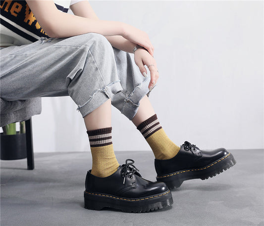 Mary Jane Cowhide High Sole Leather Boots
