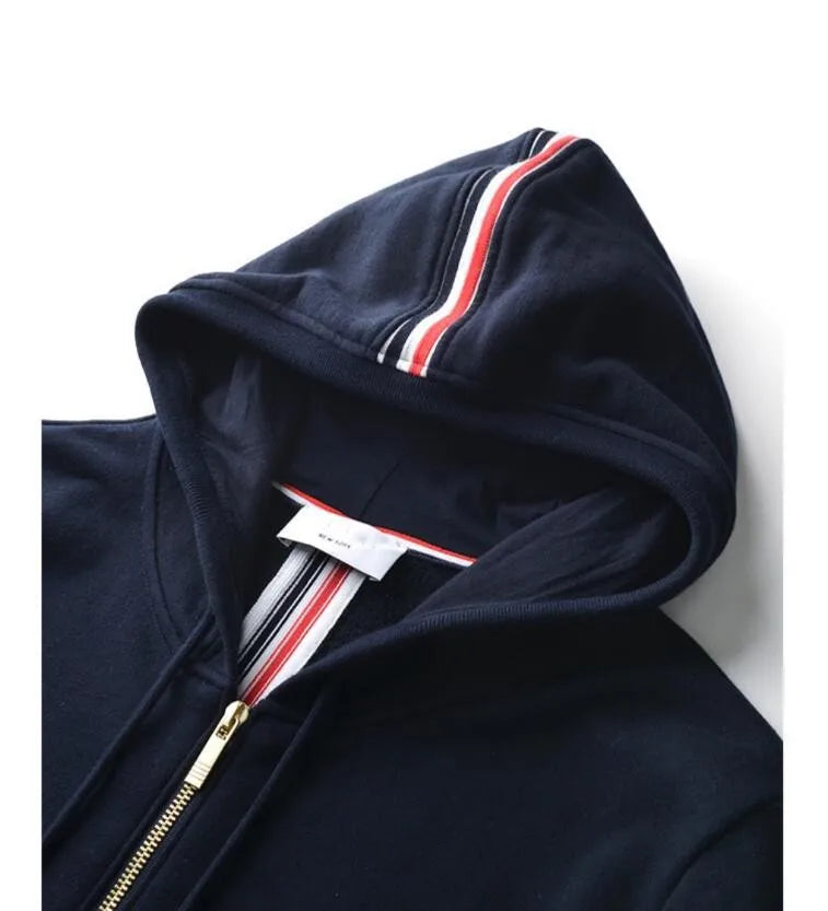 Striped Zip-Up Sport Sweatshirts Hoodie