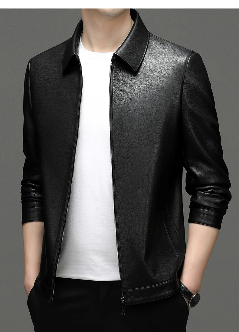 Collared Leather Polo Jacket