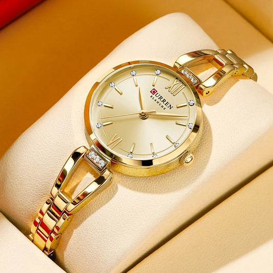 Rhinestone Quartz Stainless Steel Band Watch
