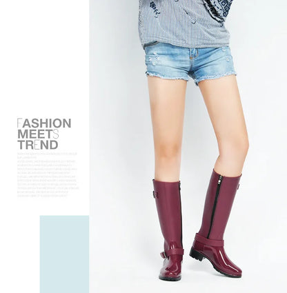 Outdoor Punk Zipper Tall Wellies Boots