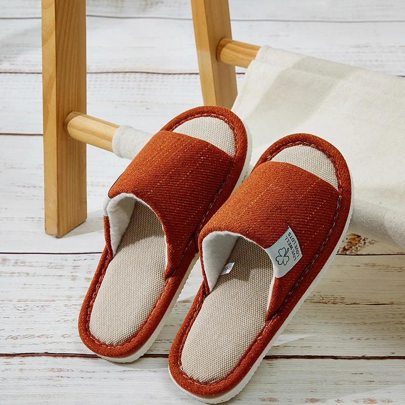 Open-toe Comfortable Bedroom Linen Slippers